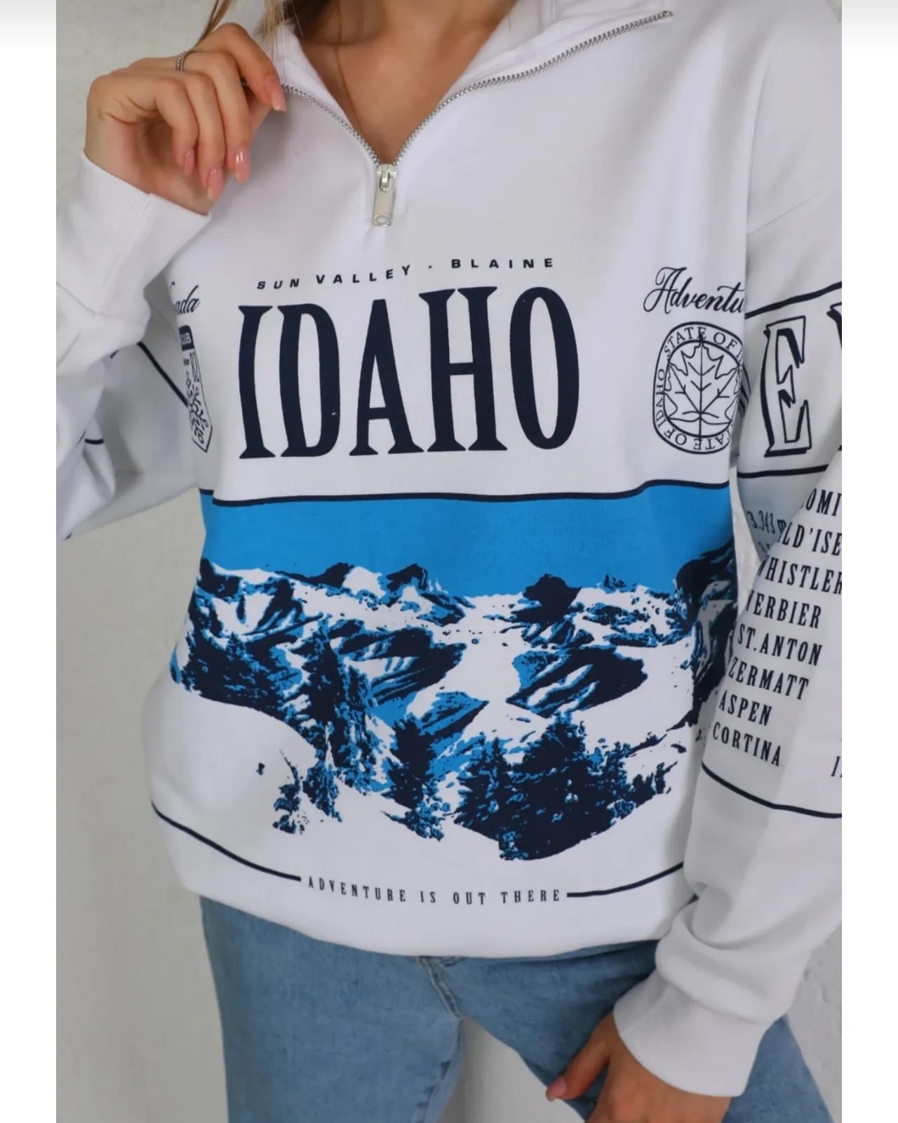 İdaho%20Baskılı%20Fermuarlı%20Yarım%20Boğaz%20Oversize%20Üç%20İp%20Sweatshirt