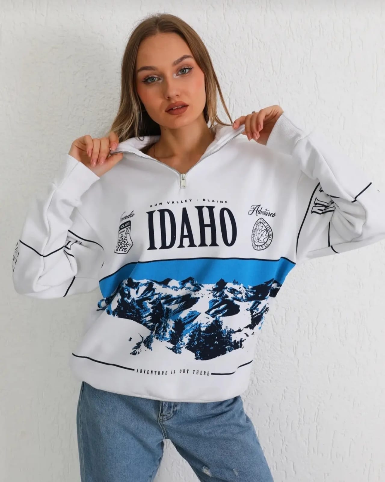 İdaho%20Baskılı%20Fermuarlı%20Yarım%20Boğaz%20Oversize%20Üç%20İp%20Sweatshirt