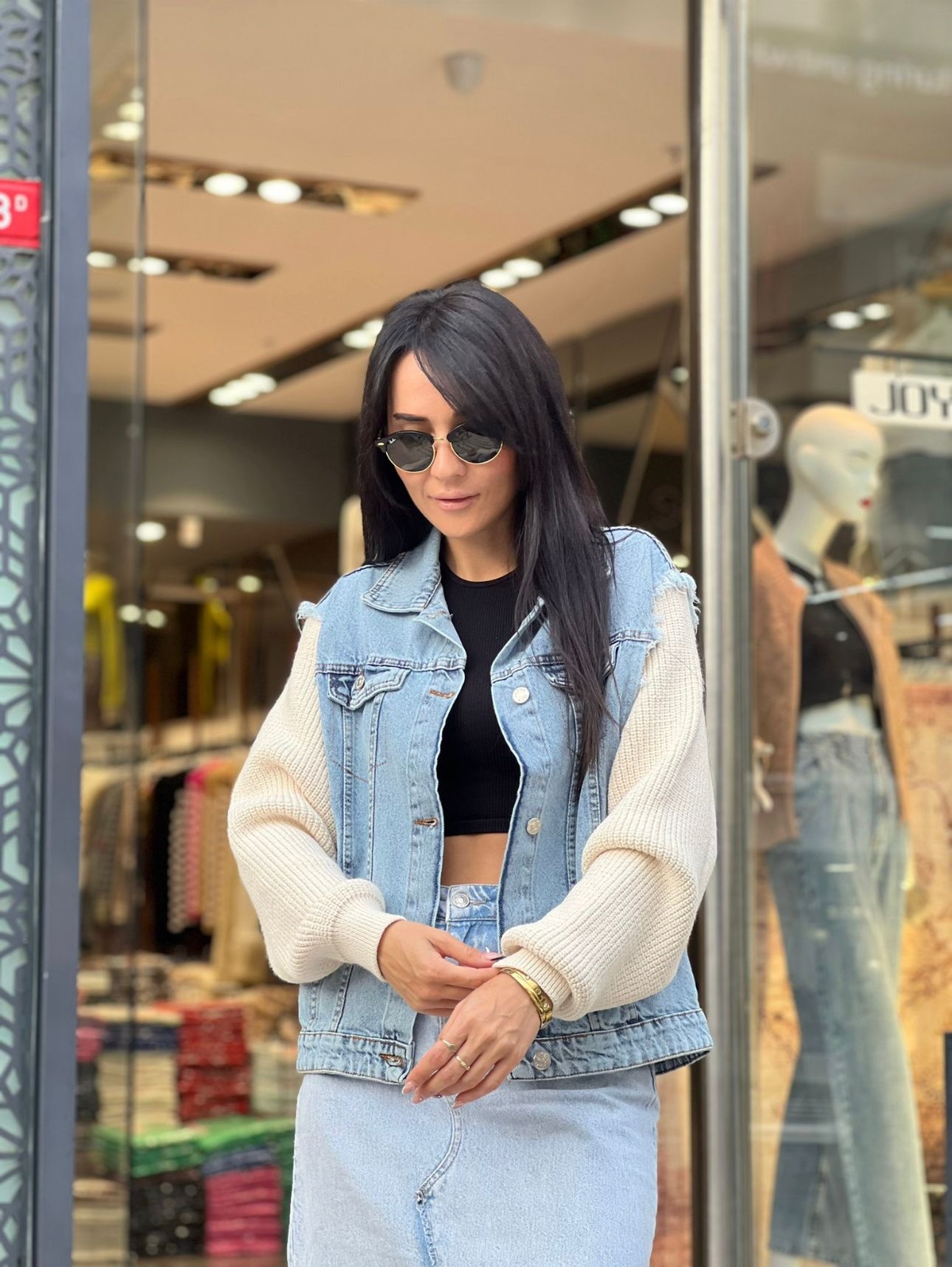 Triko%20Kol%20Detaylı%20Denim%20Ceket