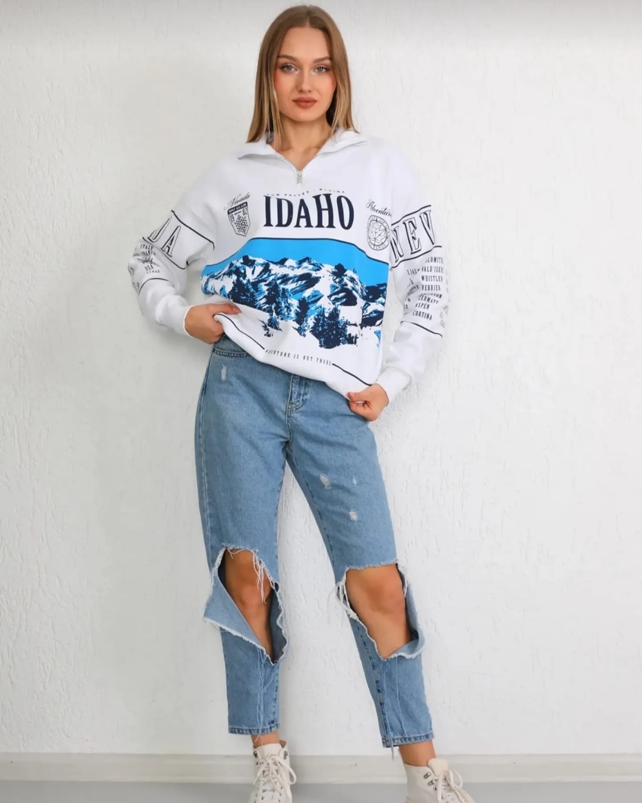 İdaho%20Baskılı%20Fermuarlı%20Yarım%20Boğaz%20Oversize%20Üç%20İp%20Sweatshirt