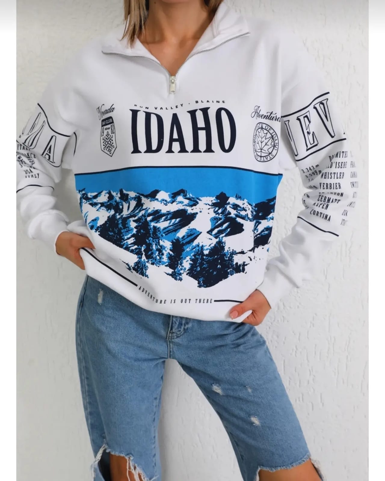 İdaho%20Baskılı%20Fermuarlı%20Yarım%20Boğaz%20Oversize%20Üç%20İp%20Sweatshirt